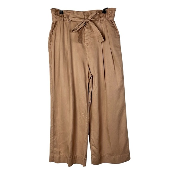 Zara Beige Pink Pleated High Rise Wide Leg Paperbag Pants 4 - Picture 1 of 4